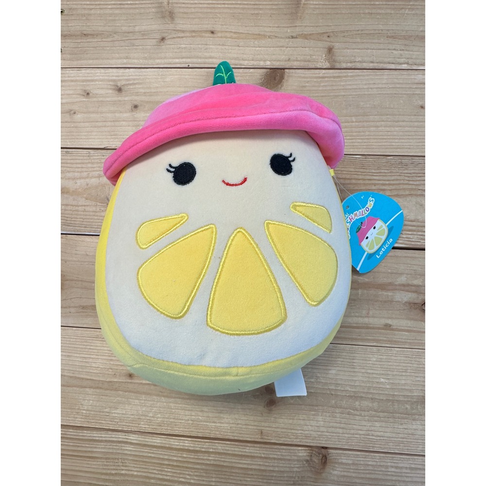Squishmallows Leticia the Lemon with Pink‎ Bucket Hat 8 Inch Fruit Plush NWT